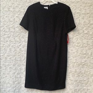 NWT Leslie Fay Sequined Black Fitted Dress Sz18P